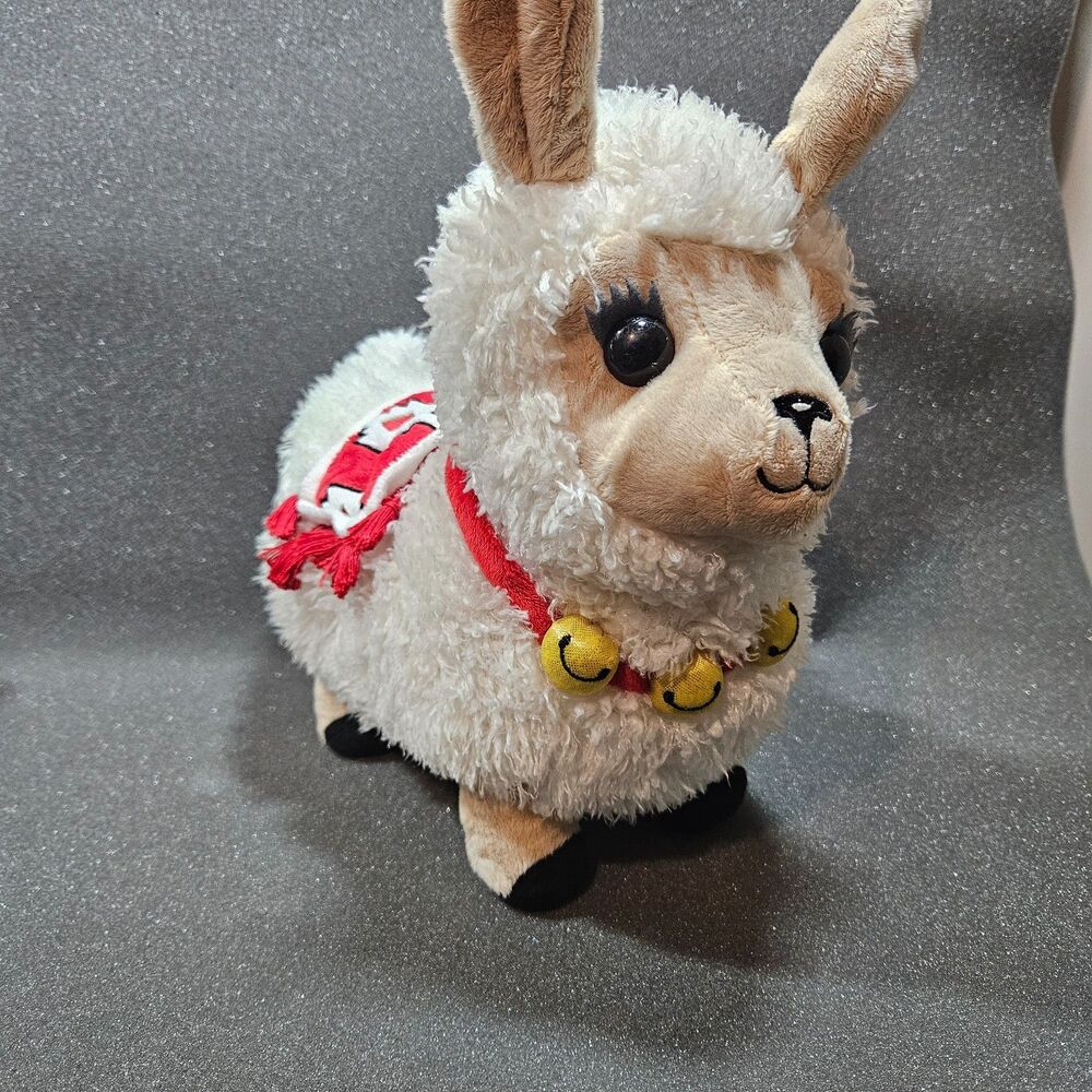 Plush White Llama Alpaca Long Lashes Red Aztec Blanket 14" Long Hobby Lobby
